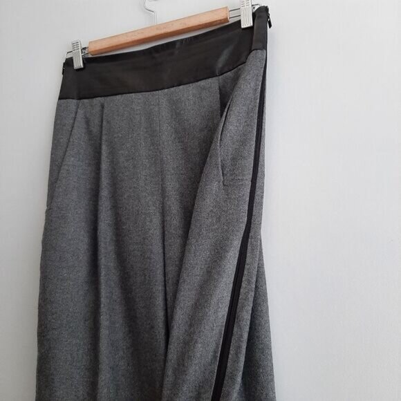 Diane von Furstenberg DVF / Ellis Leather Trim Waist High Rise Gray Trousers 4 - Picture 11 of 16